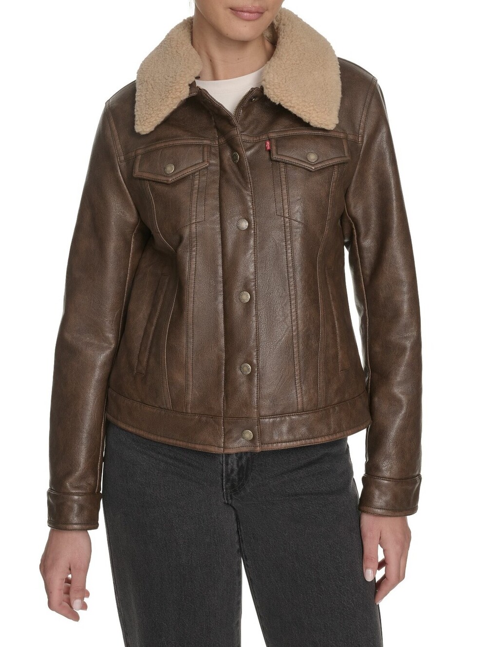 NWT! Levi's Faux Leather Trucker Jacket in Saddle Size Medium